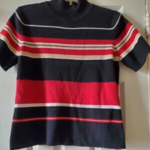 Style & Co Women's Striped Mock Neck Short Sleeve Sweater